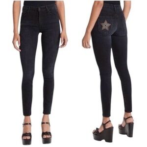 MOTHER The High Waisted Looker Embroidered‎ Washed Black Blackbird Jeans 27